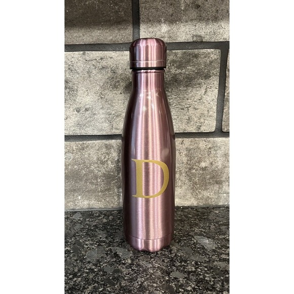 Tri-Coastal Design Pink “D” Initial 10 1/4” Insulated Bottle w/Screw-On Lid - Picture 1 of 5